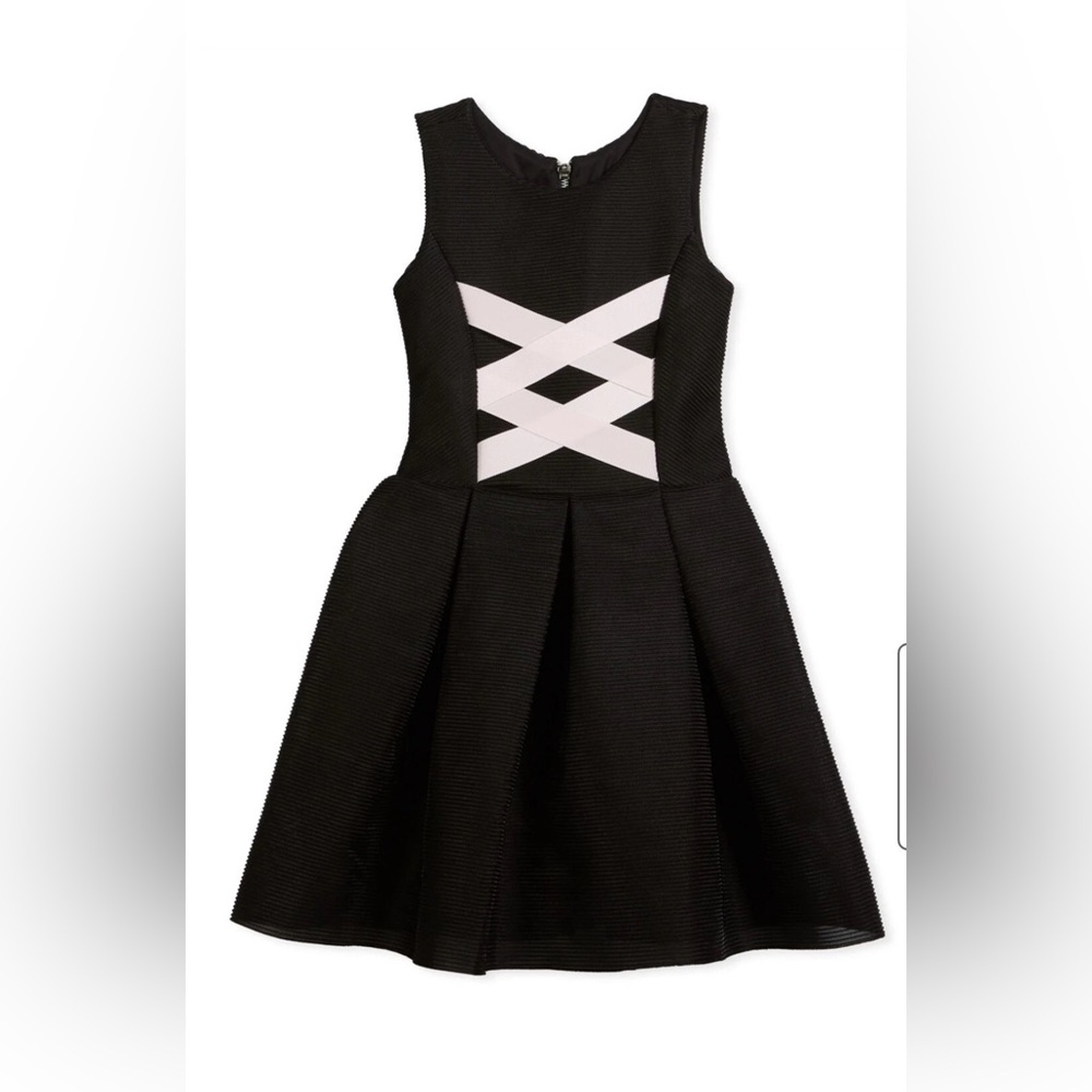 Zoe Ltd Box Pleat Sleeveless Girls Ribbed Dress Black Pink Size 12